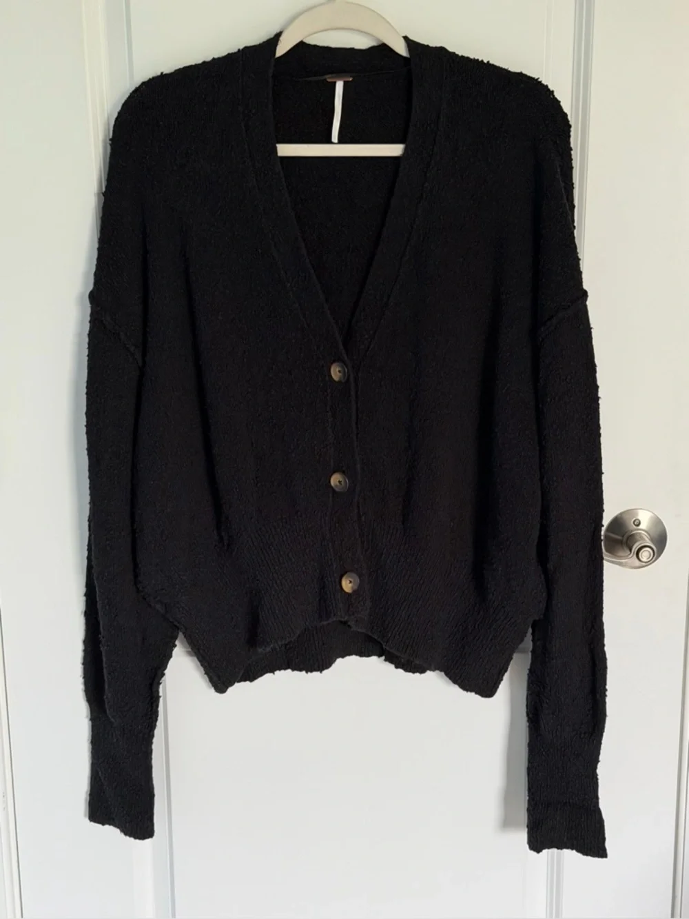 Free People Black Found My Friend Cardigan Sweater Size Large 54974